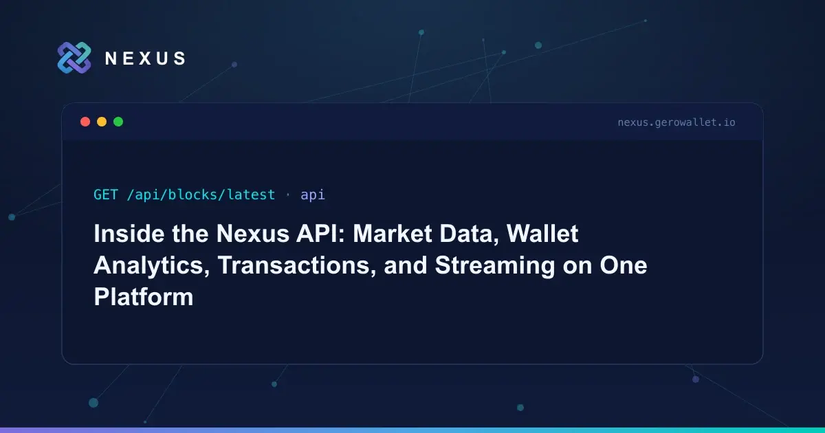 What the Nexus API includes: market data across 11 Cardano DEXes, FIFO wallet analytics, a transaction builder, WebSocket streaming, and an MCP server.