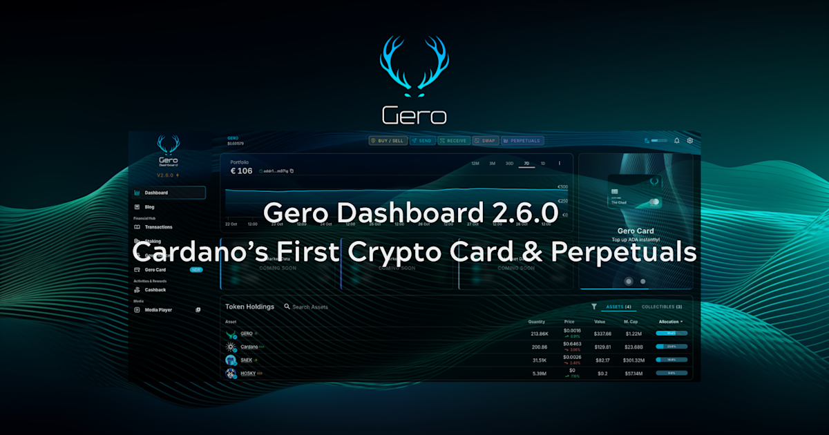 Gero Dashboard 2.6.0 - Cardano’s First Crypto Card and Perpetuals Trading