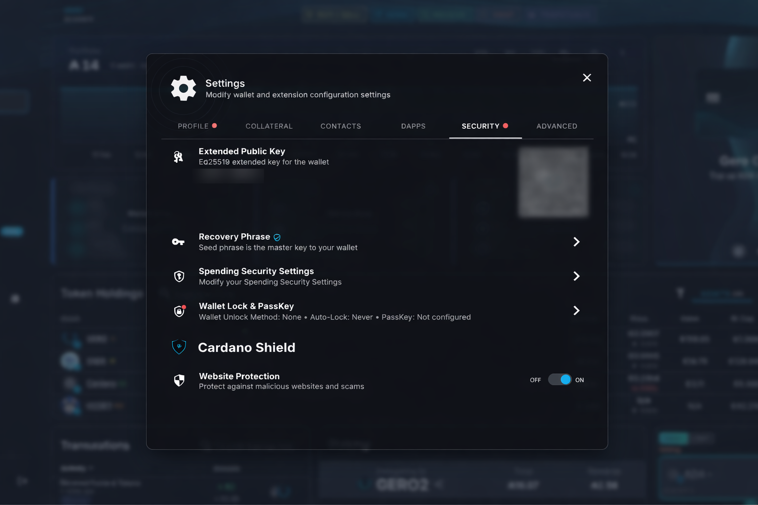 Gero Dashboard Security Settings Overview