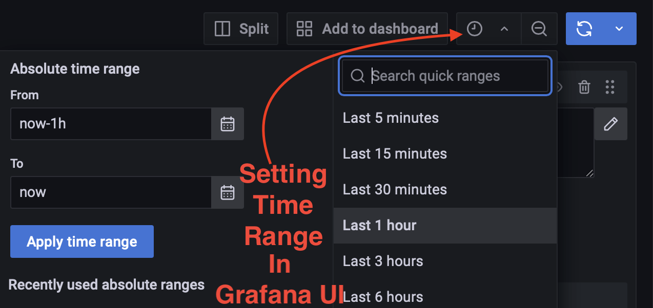 Setting time range in Grafana UI