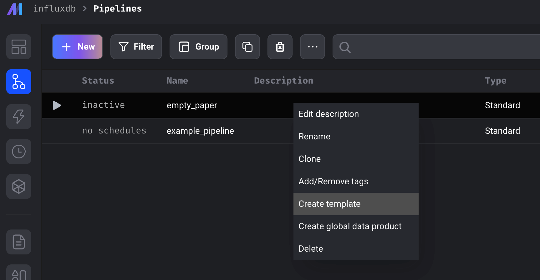 InfluxDB-pipelines