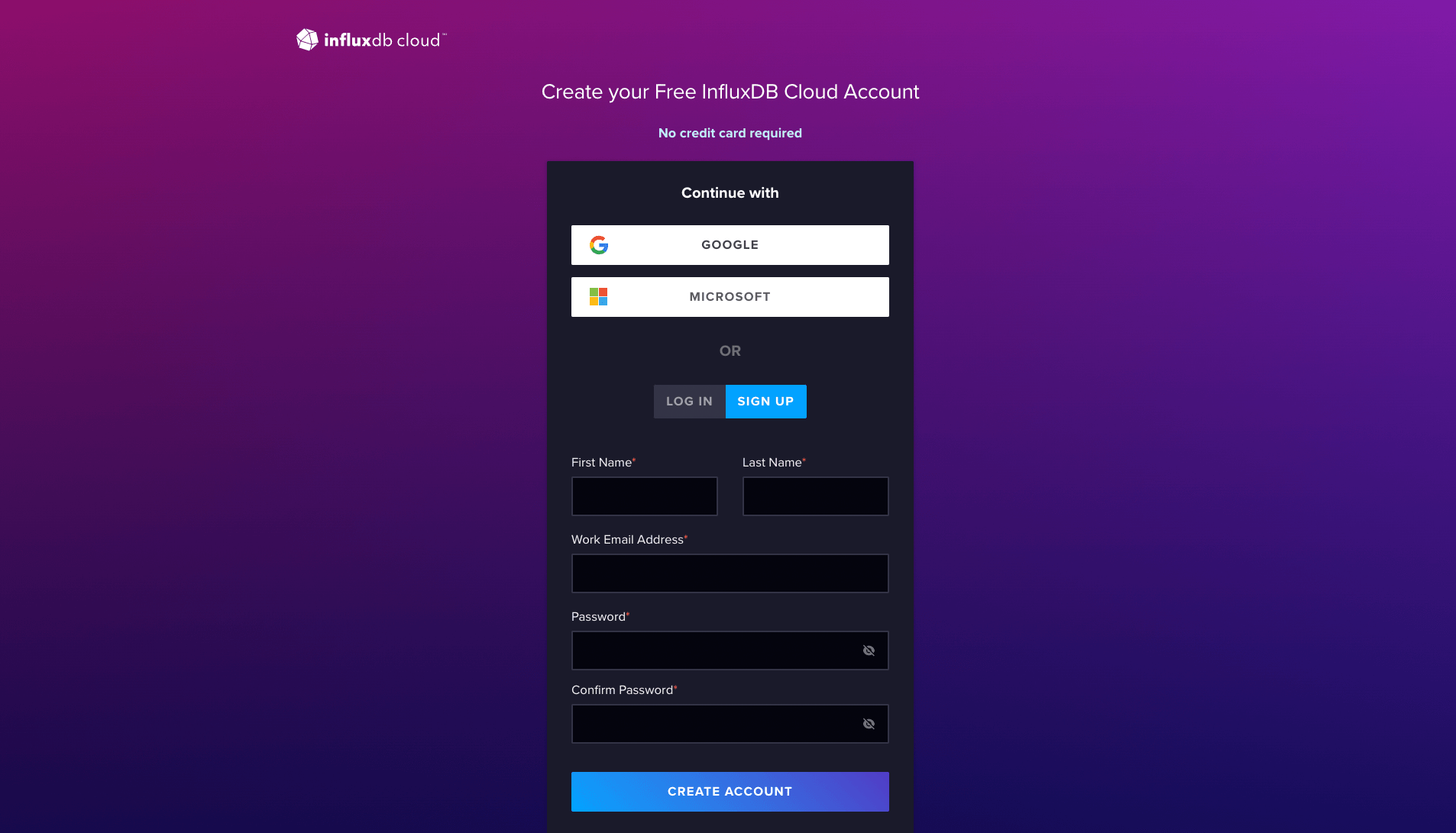 Sign-up page -InfluxDB cloud