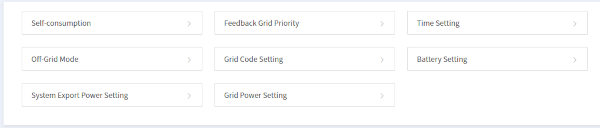 Screenshot of the top level menu of the Soliscloud Remote Control interface