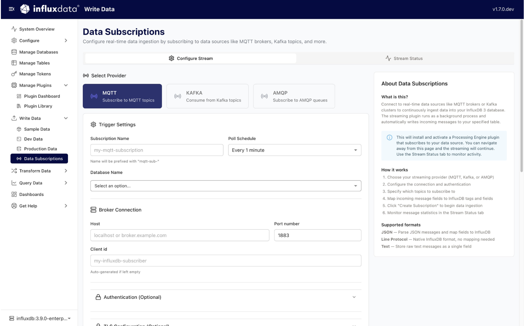 Data Subscriptions page SS