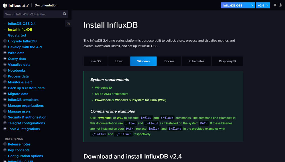 InfluxDB-installation-page
