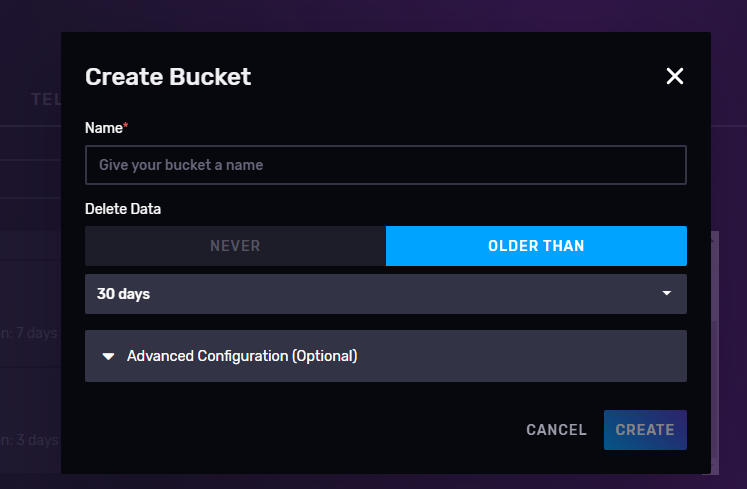 Creating a bucket in InfluxDB