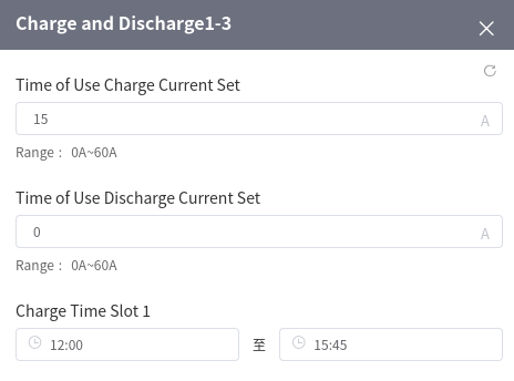 Screenshot of battery schedule, it'll charge between 1200 and 1545