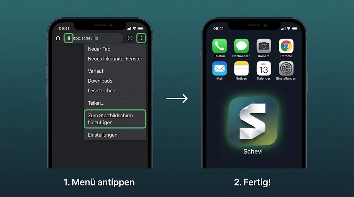 Anleitung: Schevi App zum Homescreen hinzufügen über Chrome