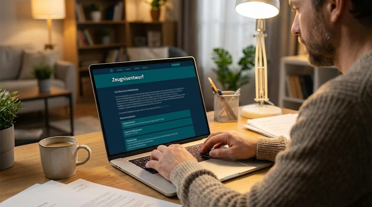 Lehrer arbeitet am Zeugnisentwurf in Schevi