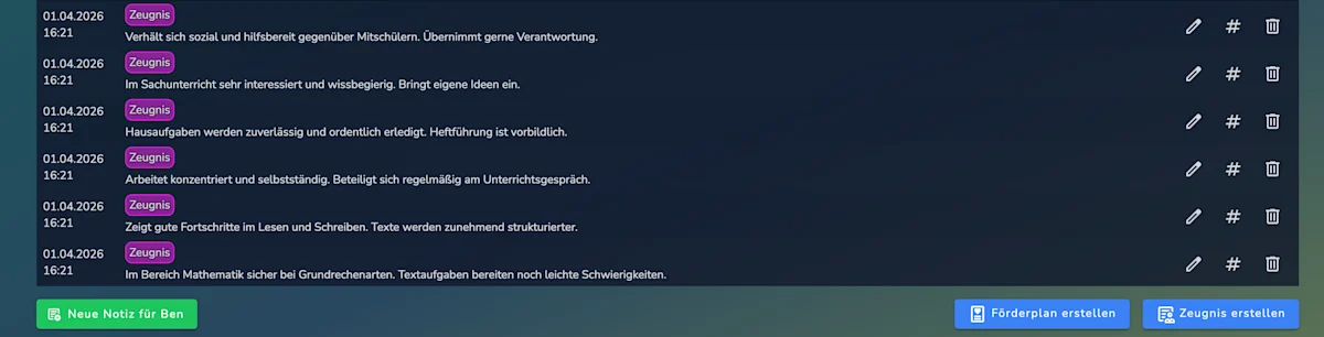 Zeugnisse und Förderpläne aus Notizen erstellen in Schevi