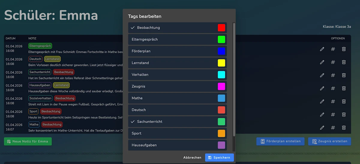 Tags bearbeiten und Notizen organisieren in Schevi