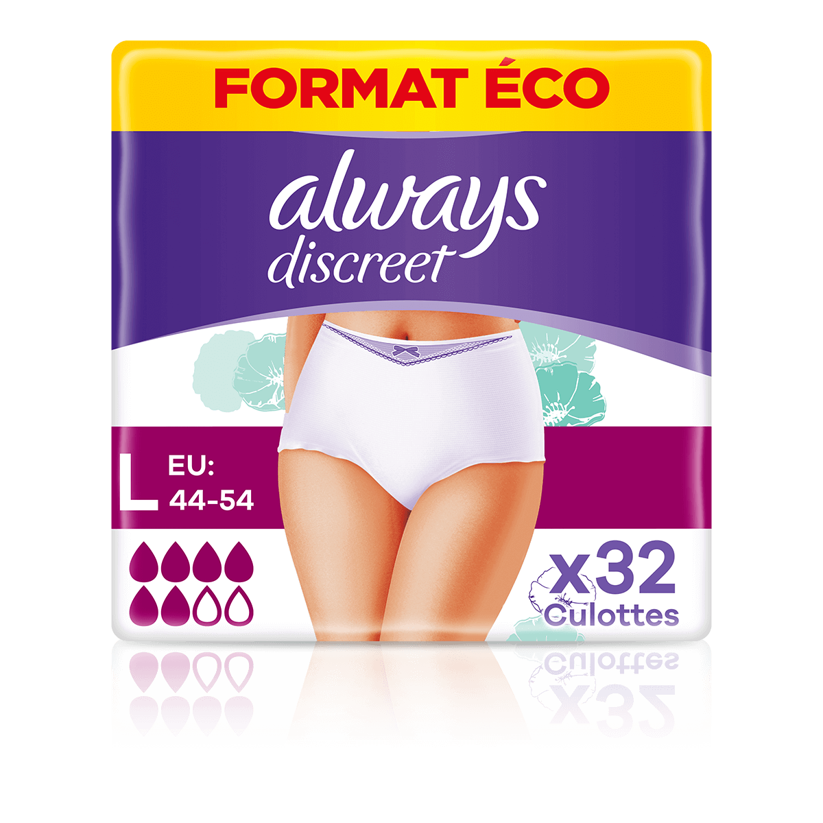 Culottes d'incontinence et post-partum Always Discreet, G, maximum plus, 4x  plus de douceur, testées sous contrôle dermatologique, sans parfum 24  culottes 