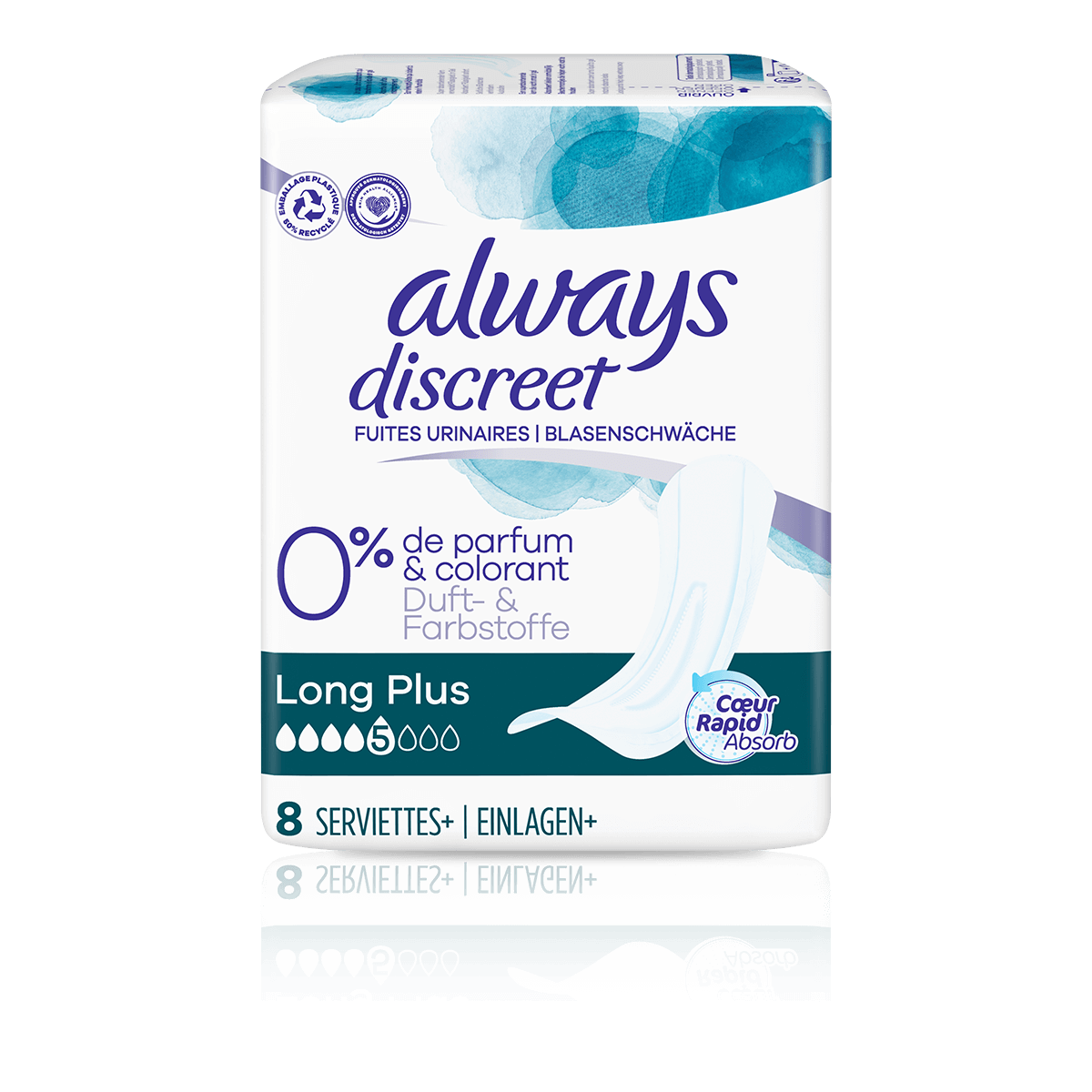 Serviettes pour fuites urinaires Always Discreet 0 Long Plus Always