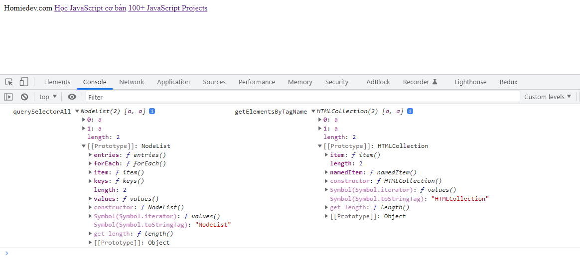 NodeList vs HTMLCollection example