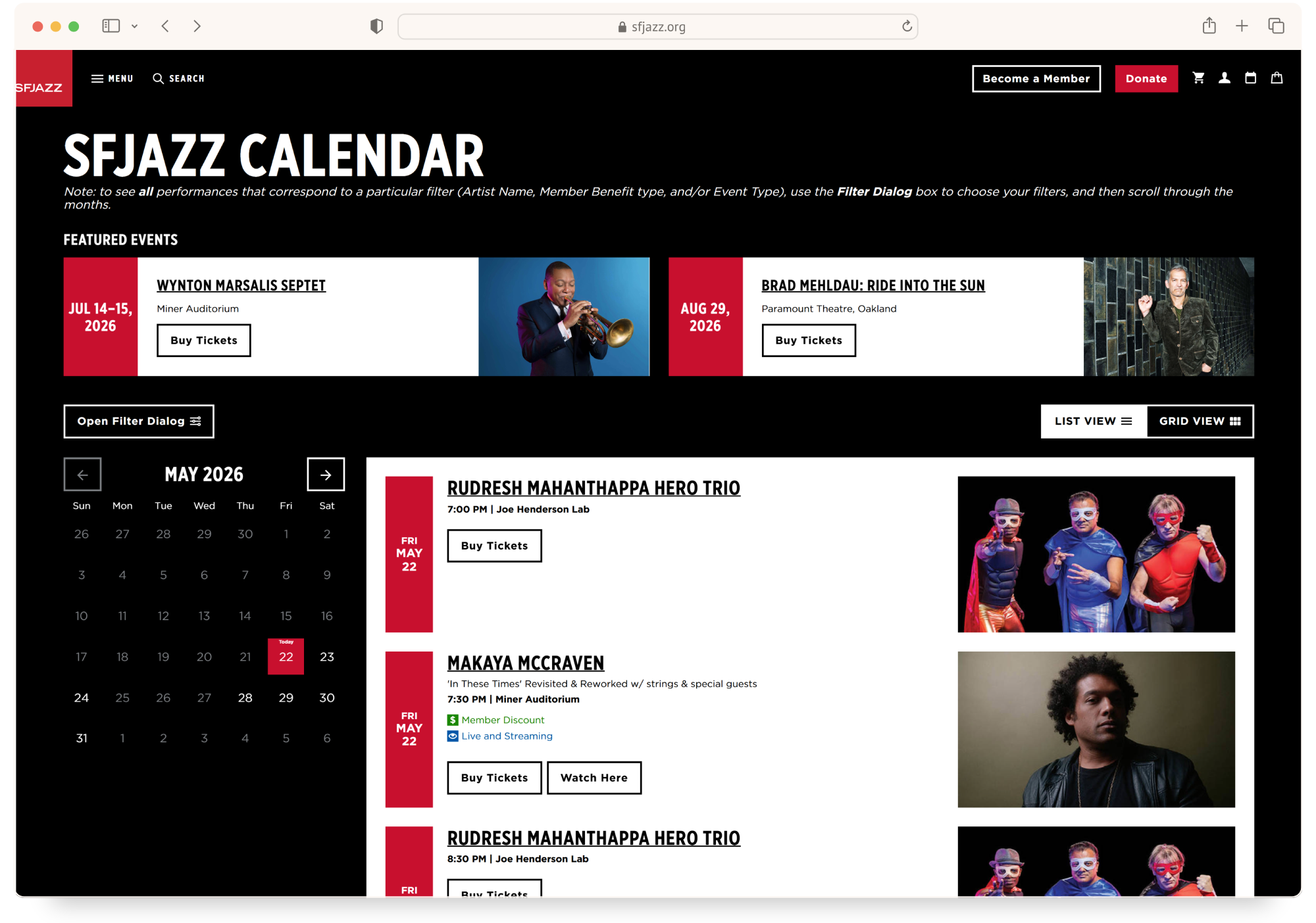 SFJAZZ Calendar