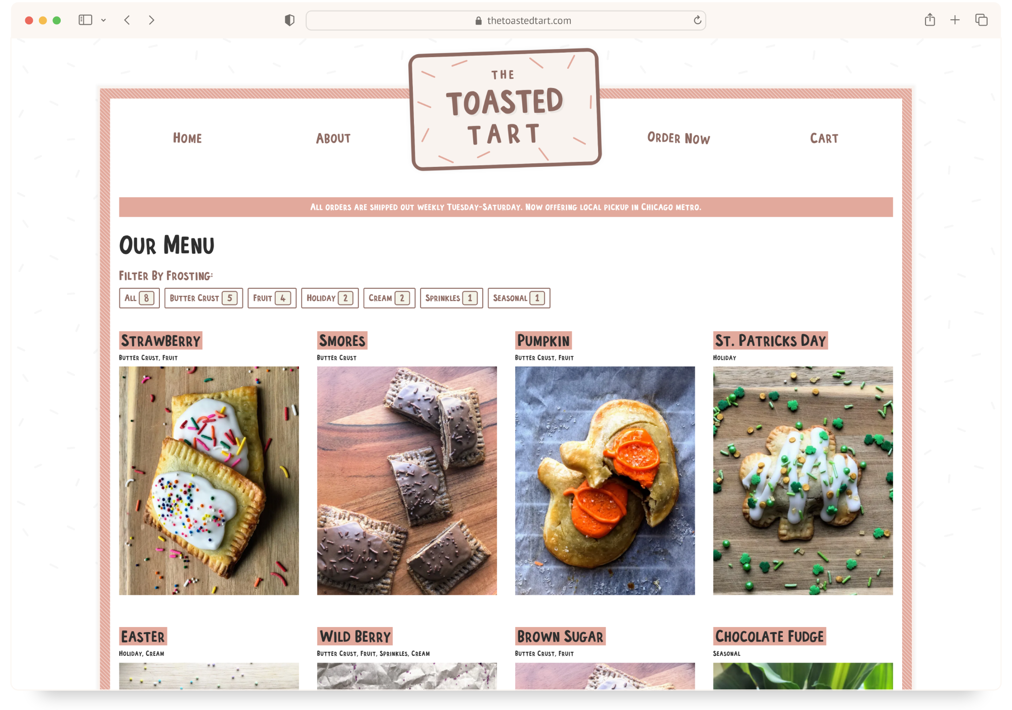 Toasted Tart Menu