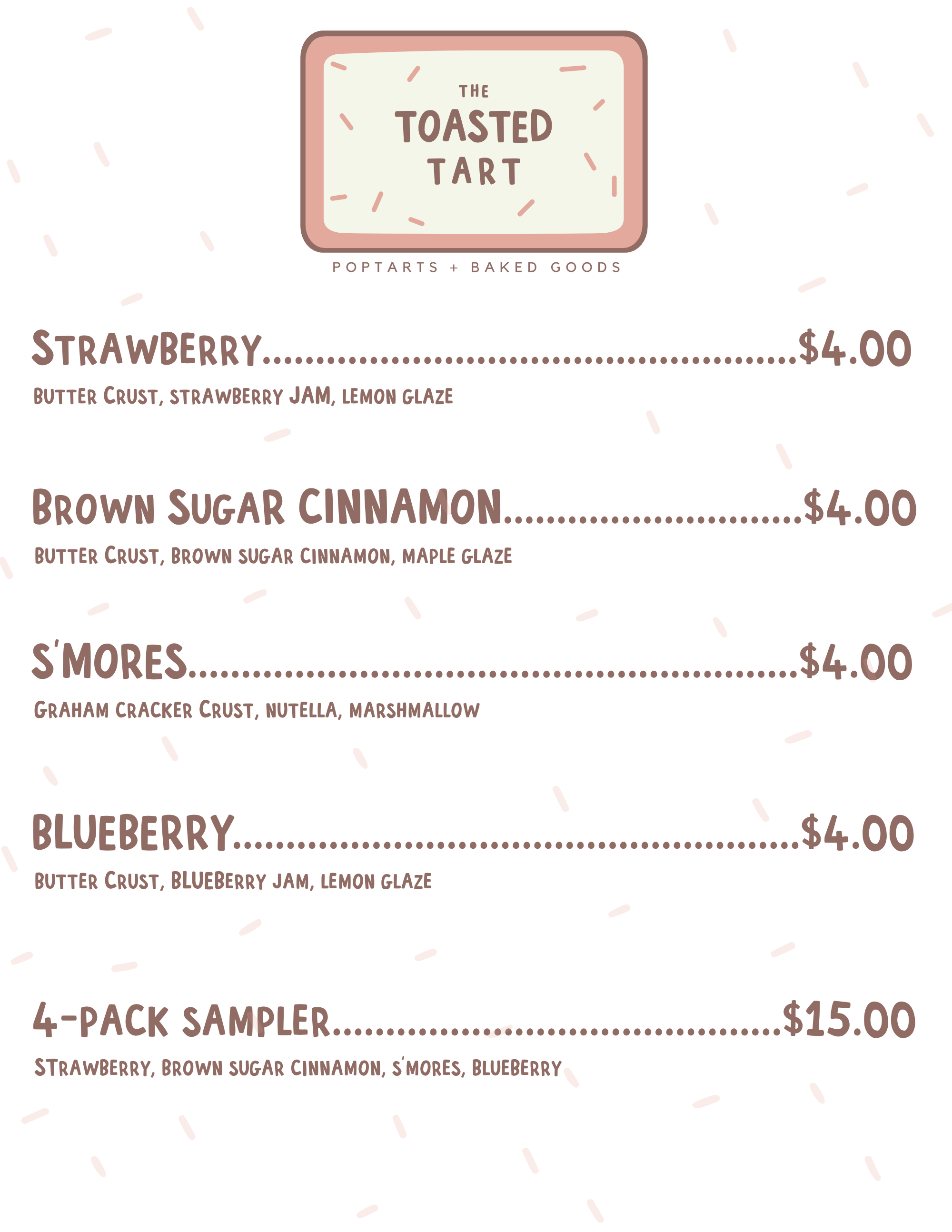 The Toasted Tart menu