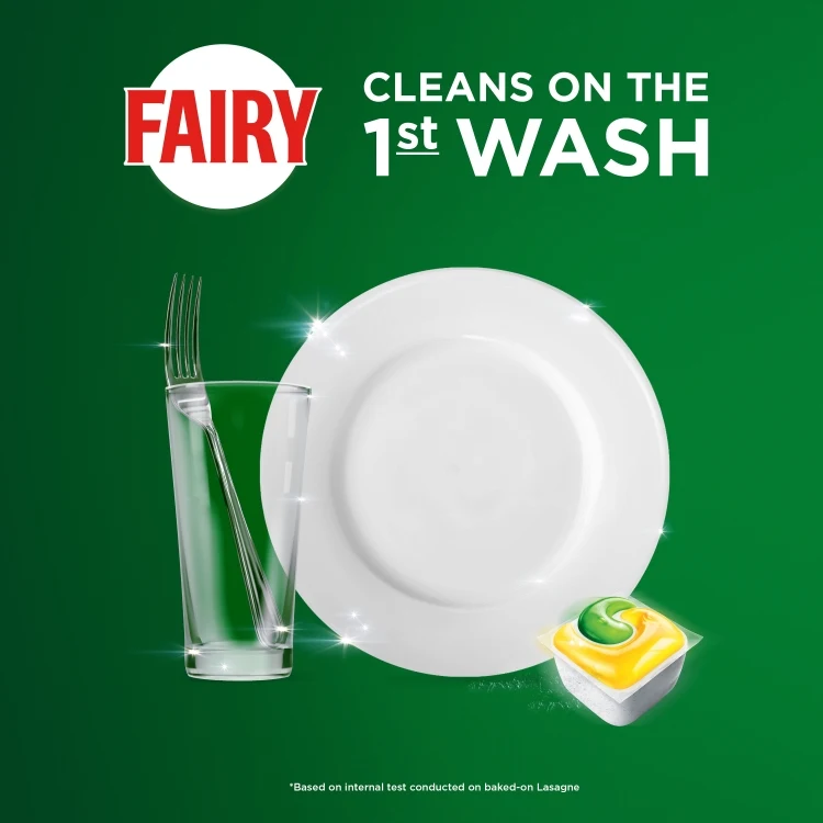 Fairy All in One Dishwasher Capsule cleans your dishes, glass, steel spoons on the 1st wash