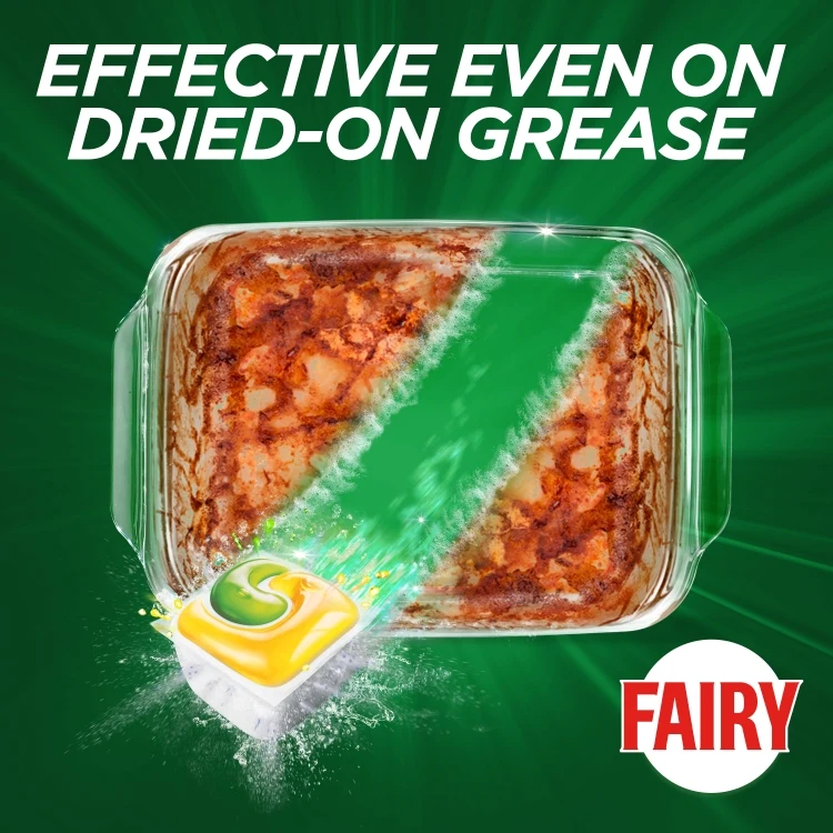 Fairy All in One Dishwasher Capsule is effective even on dried-on grease