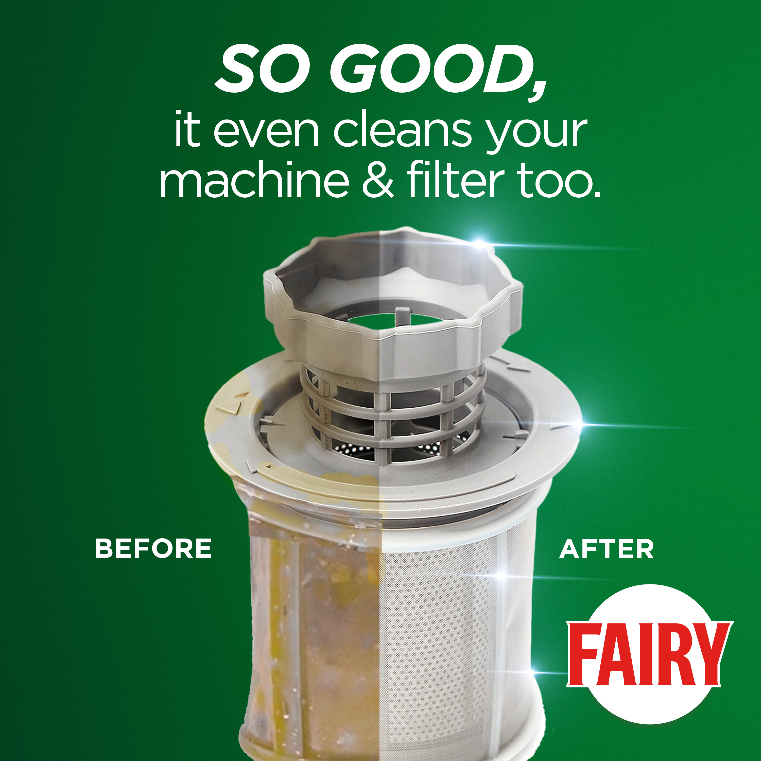 Fairy Platinum Plus Dishwasher Tablet's product packaging is made with recyclable terracycle & the plant operates with 100% renewable energy