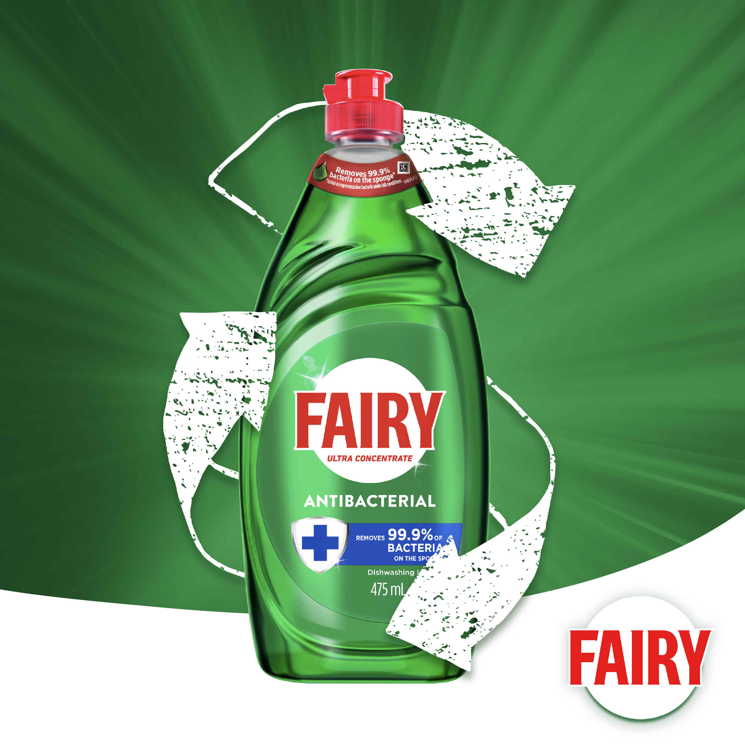 Fairy Ultra Concentrate Antibacterial Dishwashing Liquid product is made with recyclable terracycle packaging