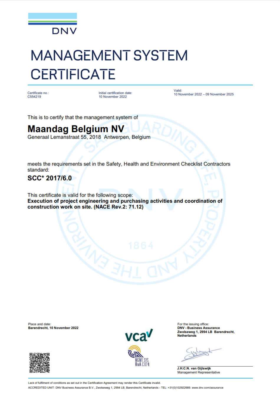 VCA certificaat Maandag Belgium