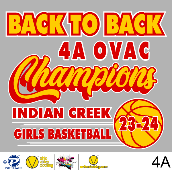 Indian Creek Girls Basketball 2023-2024 Sample Designs Indian Creek Girls Basketball 2024 4A OVAC Champions 001-4a