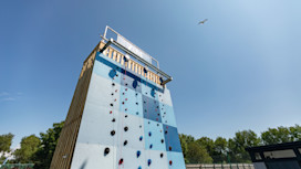 The bold, blue climbing wall at Burnham-on-Sea.