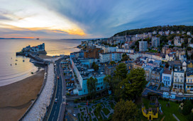 Aerial view of Weston-super-Mare, a seaside town in the North Somerset, England.