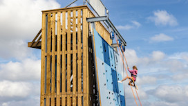 The climbing wall at Doniford holiday park.
