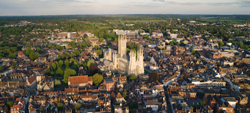 Aerial View Shot of Canterbury, Kent, England, United Kingdom