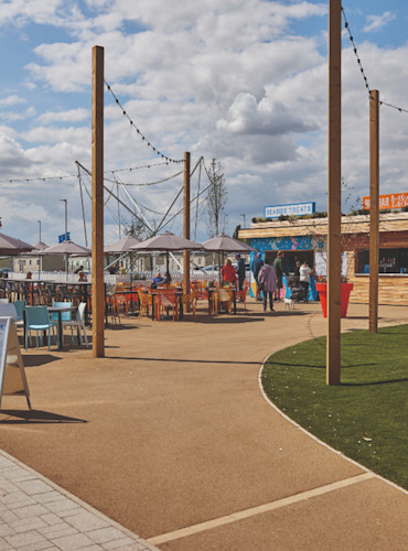 The piazza at Haven Skegness is home to activities, a stage and the Box Bar