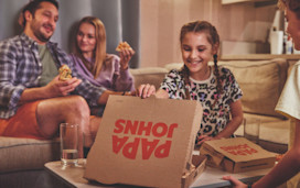 Takeaway Papa Johns pizza at the caravan