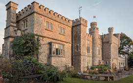 A view of Whitstable Castle in an autumn sunset