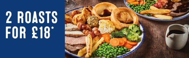 Sunday roast: 2 for £18