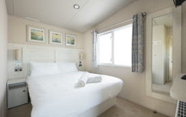 Main bedroom in Prestige caravan at Caister-on-Sea