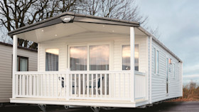 External view of the front of a caravan