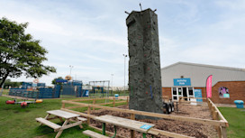 The mobile climbing wall at Blue Dolphin.