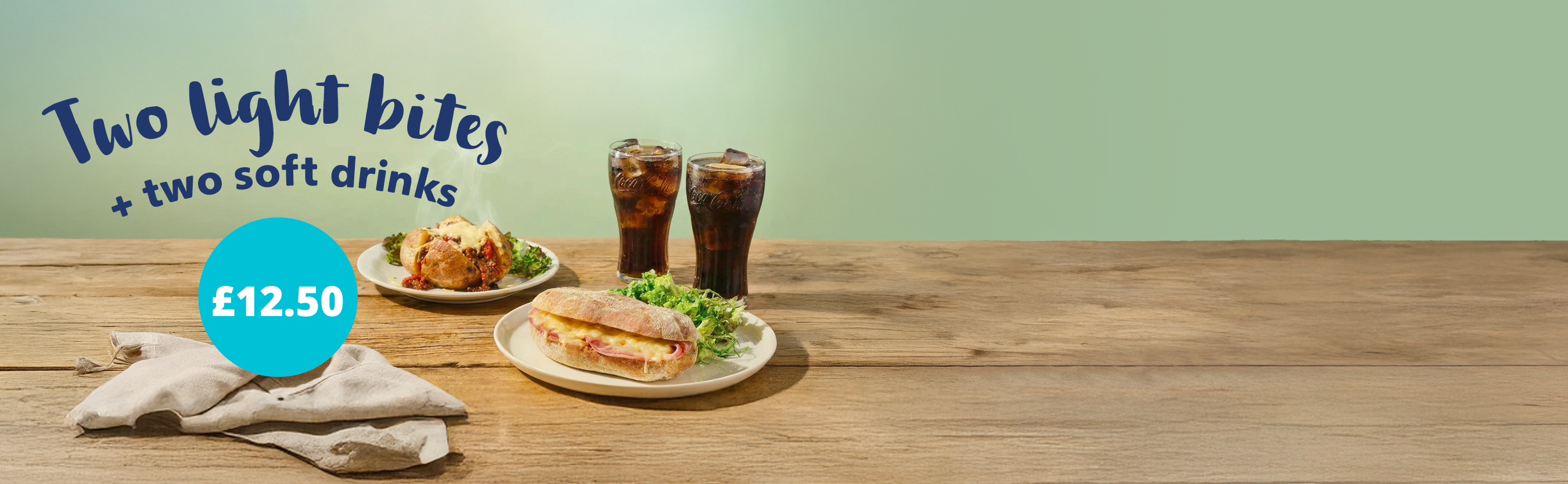 2 light bites & 2 soft drinks for £12.50