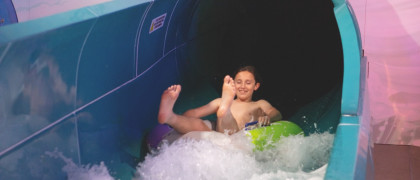 Sliding down the cyclone at Seashore's water park.