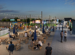 Illustrative image of the new piazza at Skegness holiday park launching in summer 2023.