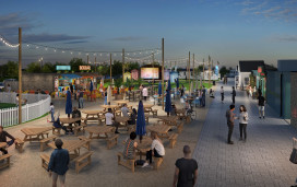 Illustrative image of the new piazza at Skegness holiday park launching in summer 2023.