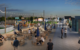 Illustrative image of the new piazza at Skegness holiday park launching in summer 2023.