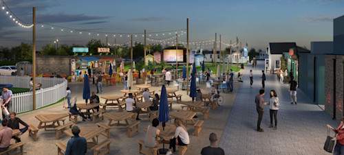 Illustrative image of the new piazza at Skegness holiday park launching in summer 2023.