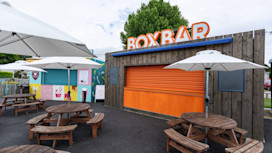 The outdoor Box Bar at Weymouth Bay holiday park.