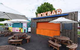 The outdoor Box Bar at Weymouth Bay holiday park.