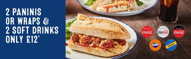 Two paninis and two soft drinks for £12