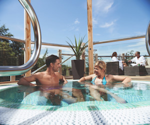 The outdoor spa bath at The Lakes Spa at Far Grange