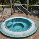 The outdoor spa bath at The Lakes Spa at Far Grange