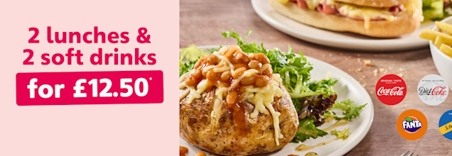 2 lunches & 2 soft drinks for £12.50